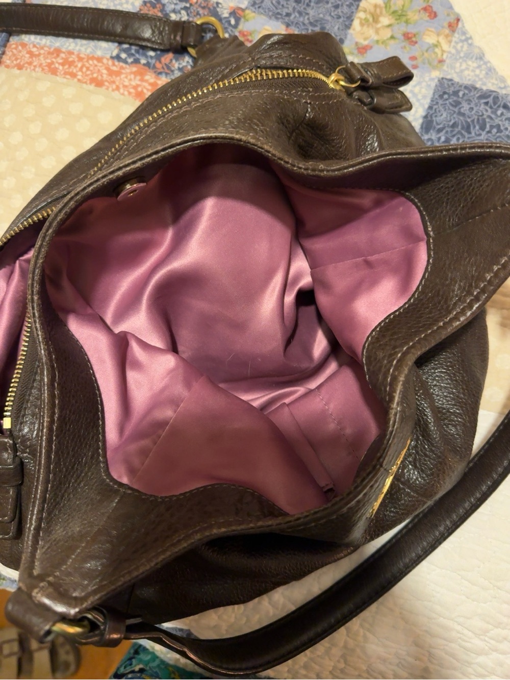 Coach Dark Brown Pebbled Leather Shoulder Bag with Gold Hardware - Picture 5 of 6